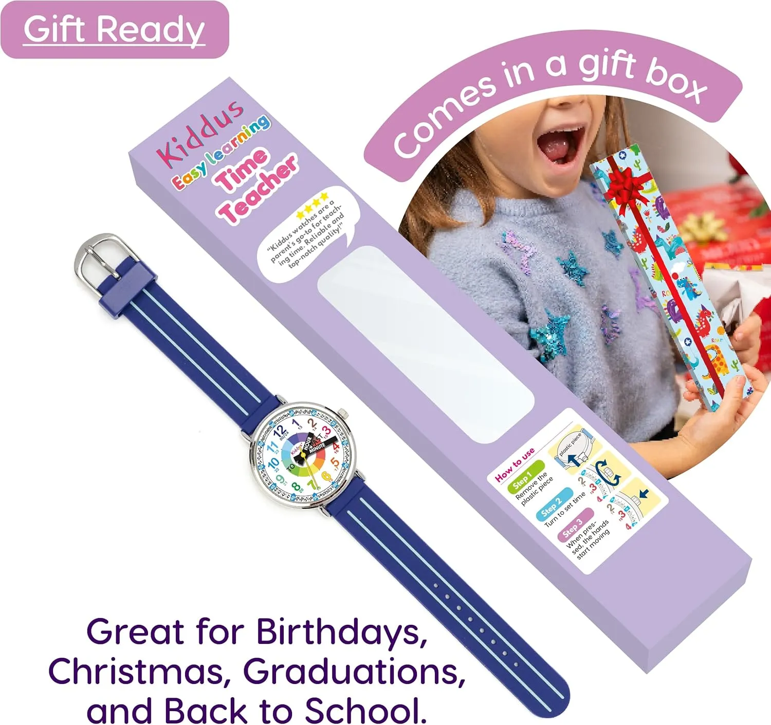 accumulation parachute Time. Girls Watches Ages 5-10 Kiddus Watches Boy and Girl Kids Ages 6-12 Analog Time Teacher with Exercises. Japanese Quartz Movement. Easy to Read and Learn 