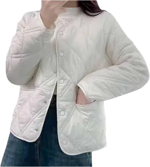 adapt smear Single-Breasted Lightweight Blouse Jacket Women's Cotton Jacket Fashion Diamond Plaid Round Neck Coat Tops Casual 