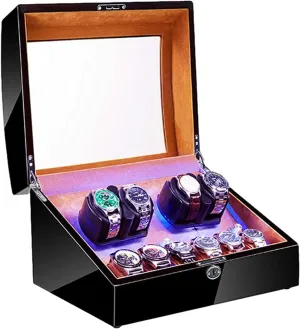 Adapter and Battery Powered Quiet Motor 4 Rotation Modes Automatic Watch ail Winder with LED Light Soft Flexible Watch Pillow AC 