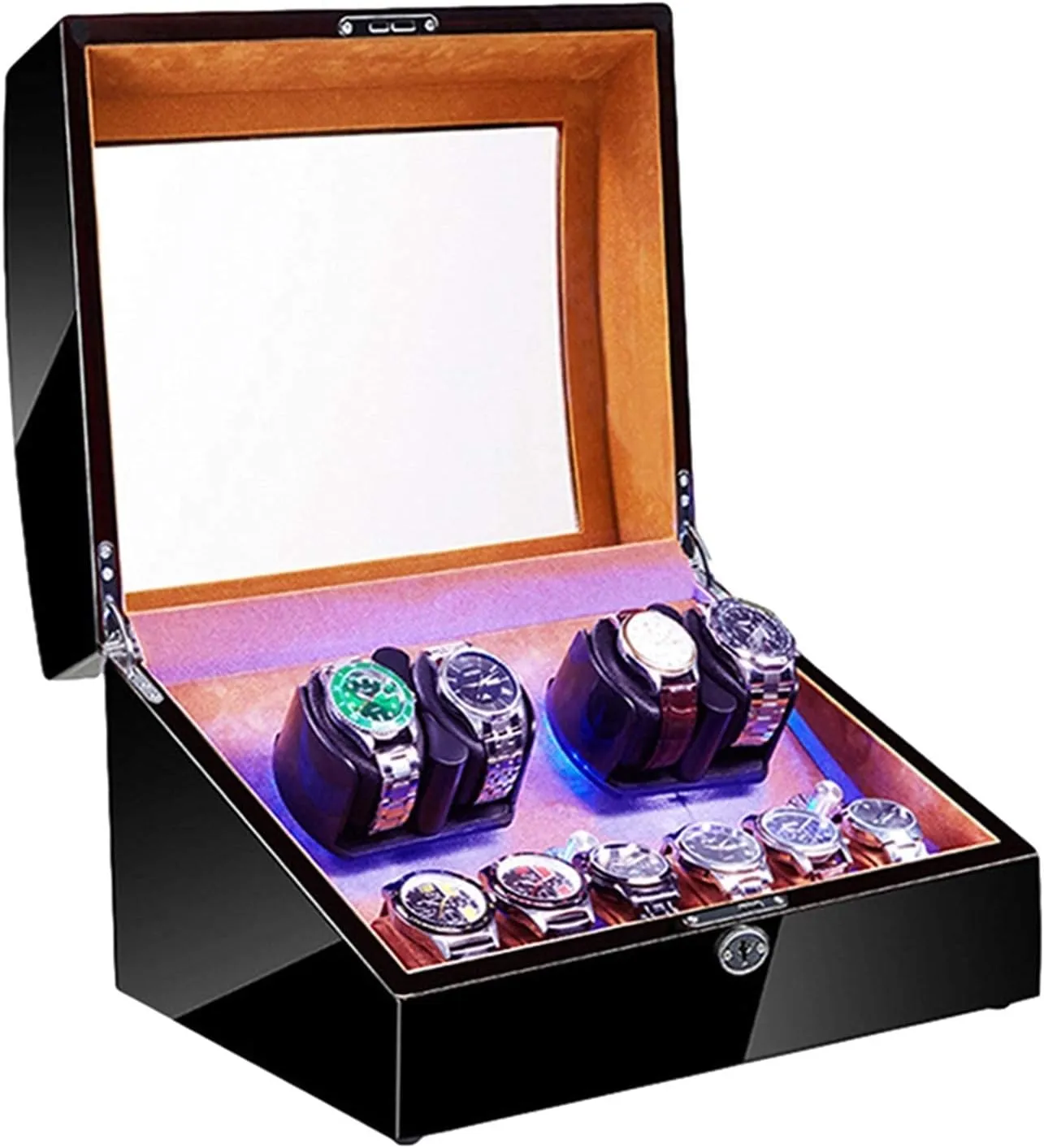Adapter and Battery Powered Quiet Motor 4 Rotation Modes Automatic Watch ail Winder with LED Light Soft Flexible Watch Pillow AC 