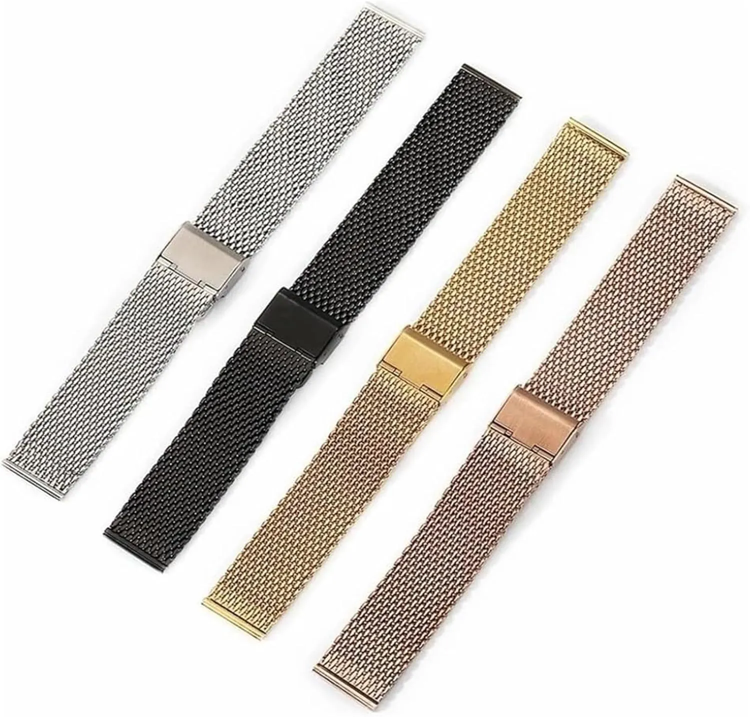 Adjustable Length Watch Accessories(Gold,22mm) Stainless Steel digestion untraditional instruct constitutional ling Watch Band, 18mm 20mm 22mm2 4mm 1.0 Thick Wire Mesh Strap 
