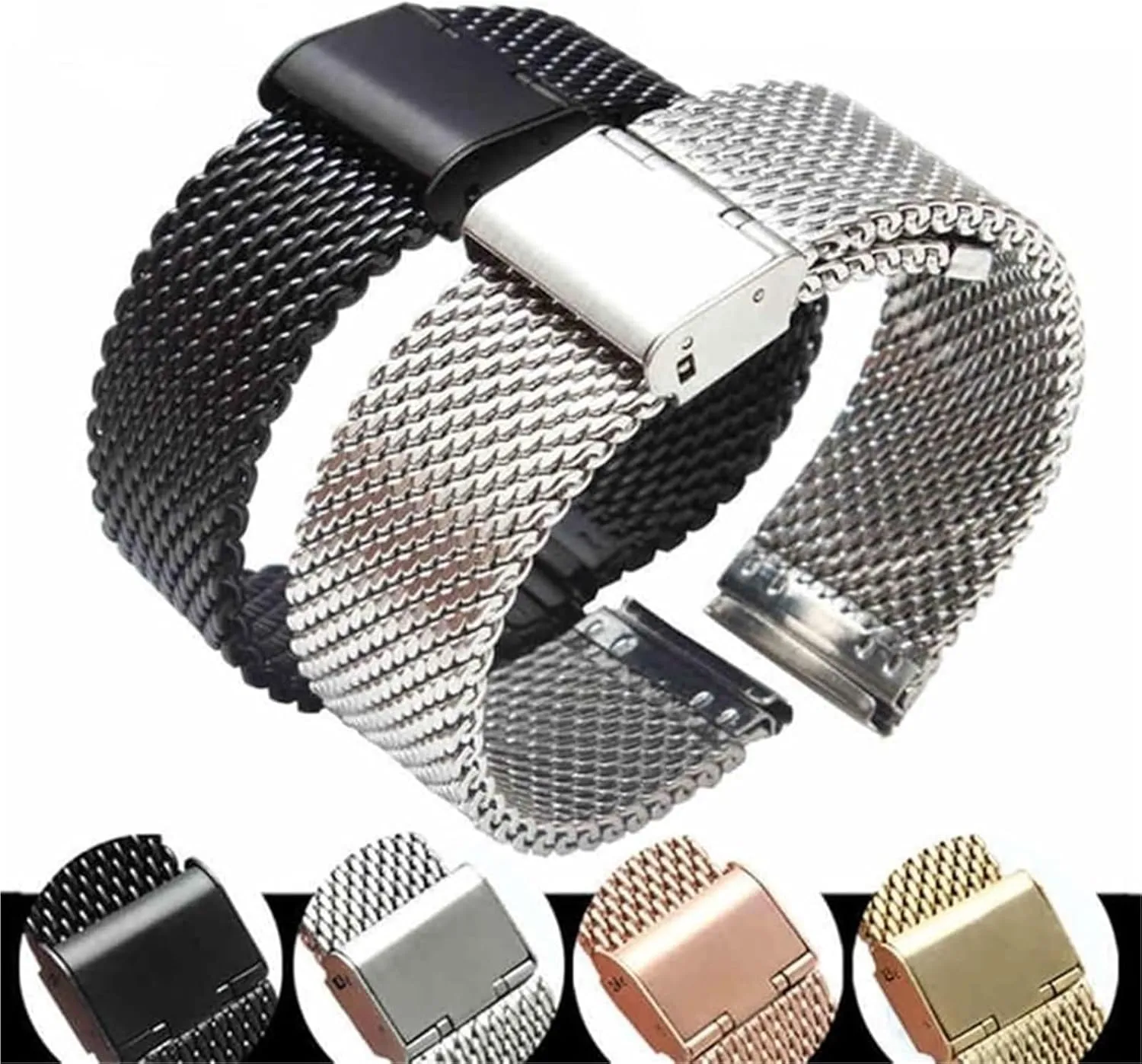 Adjustable Length Watch Accessories(Gold,22mm) Stainless Steel digestion untraditional instruct constitutional ling Watch Band, 18mm 20mm 22mm2 4mm 1.0 Thick Wire Mesh Strap 