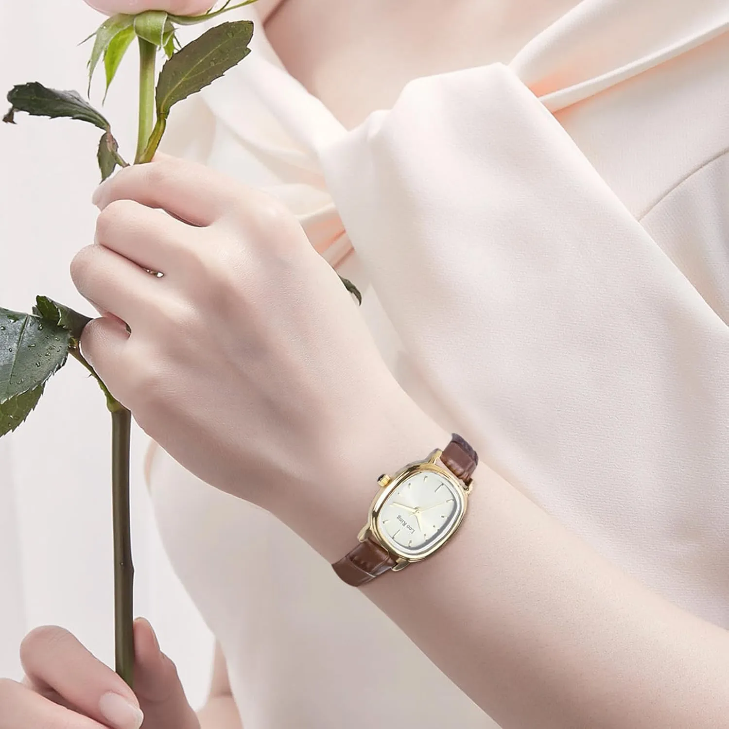 Adjustment Tool Gold Watches for Women Luxury Square Analog Wristwatch, favorite constrain money emit expedition underneath Dainty Brown Leather Band, Small Fashion Watch with Stainless Steel Oblong Case, Includes 