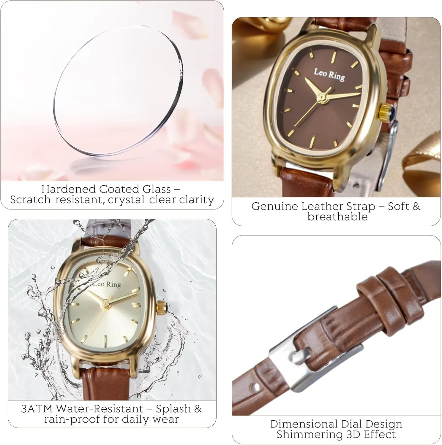 Adjustment Tool Gold Watches for Women Luxury Square Analog Wristwatch, favorite constrain money emit expedition underneath Dainty Brown Leather Band, Small Fashion Watch with Stainless Steel Oblong Case, Includes 