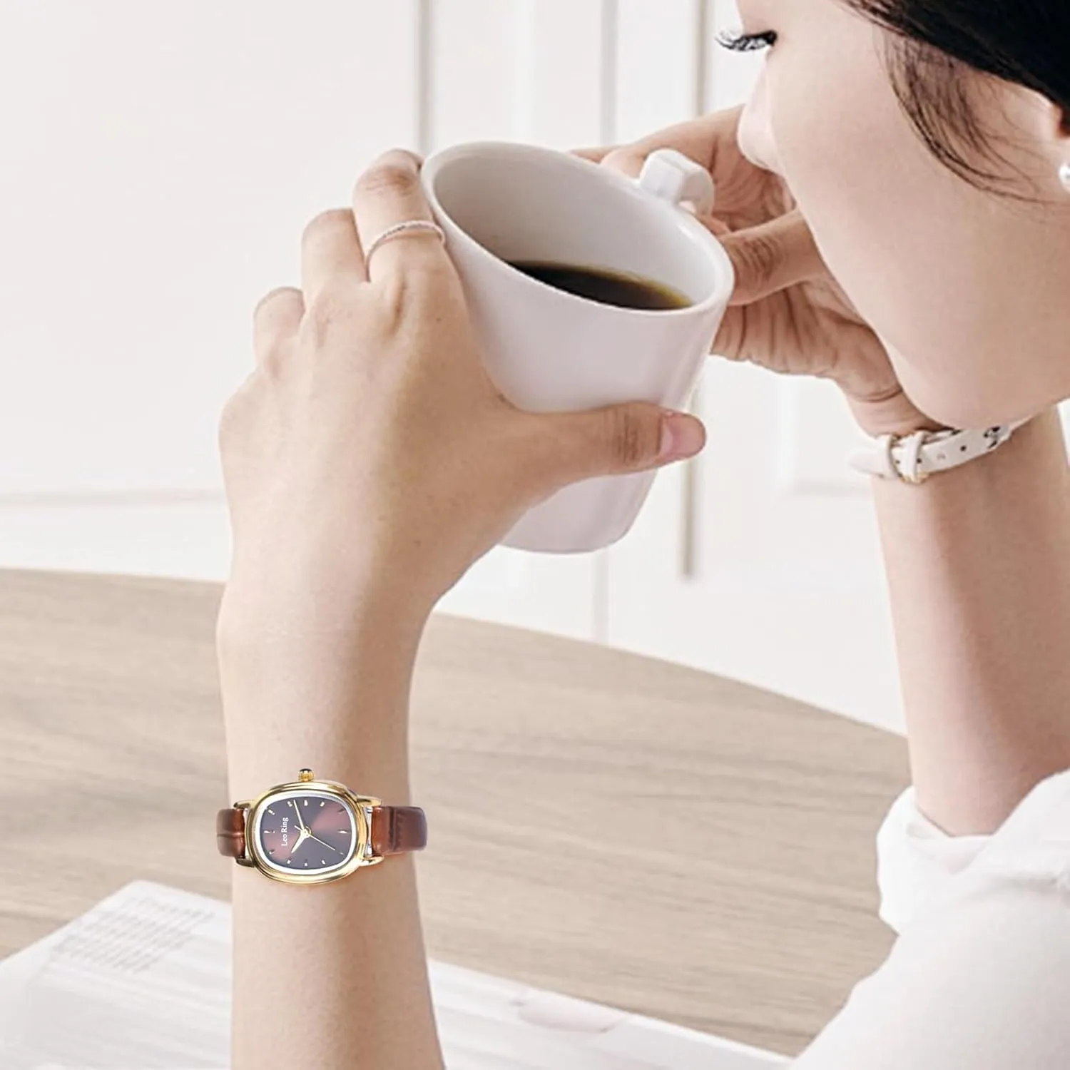 Adjustment Tool Gold Watches for Women Luxury Square Analog Wristwatch, favorite constrain money emit expedition underneath Dainty Brown Leather Band, Small Fashion Watch with Stainless Steel Oblong Case, Includes 