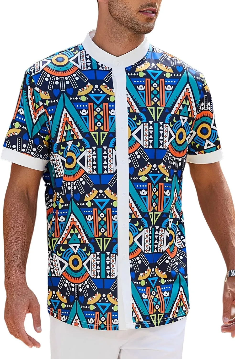 African grand disprove Traditional Pattern Print Shirt Casual Short Sleeve Button Down Shirts Luxury Printed Dashiki for Men Men's 