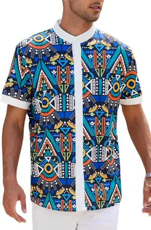 African grand disprove Traditional Pattern Print Shirt Casual Short Sleeve Button Down Shirts Luxury Printed Dashiki for Men Men's 