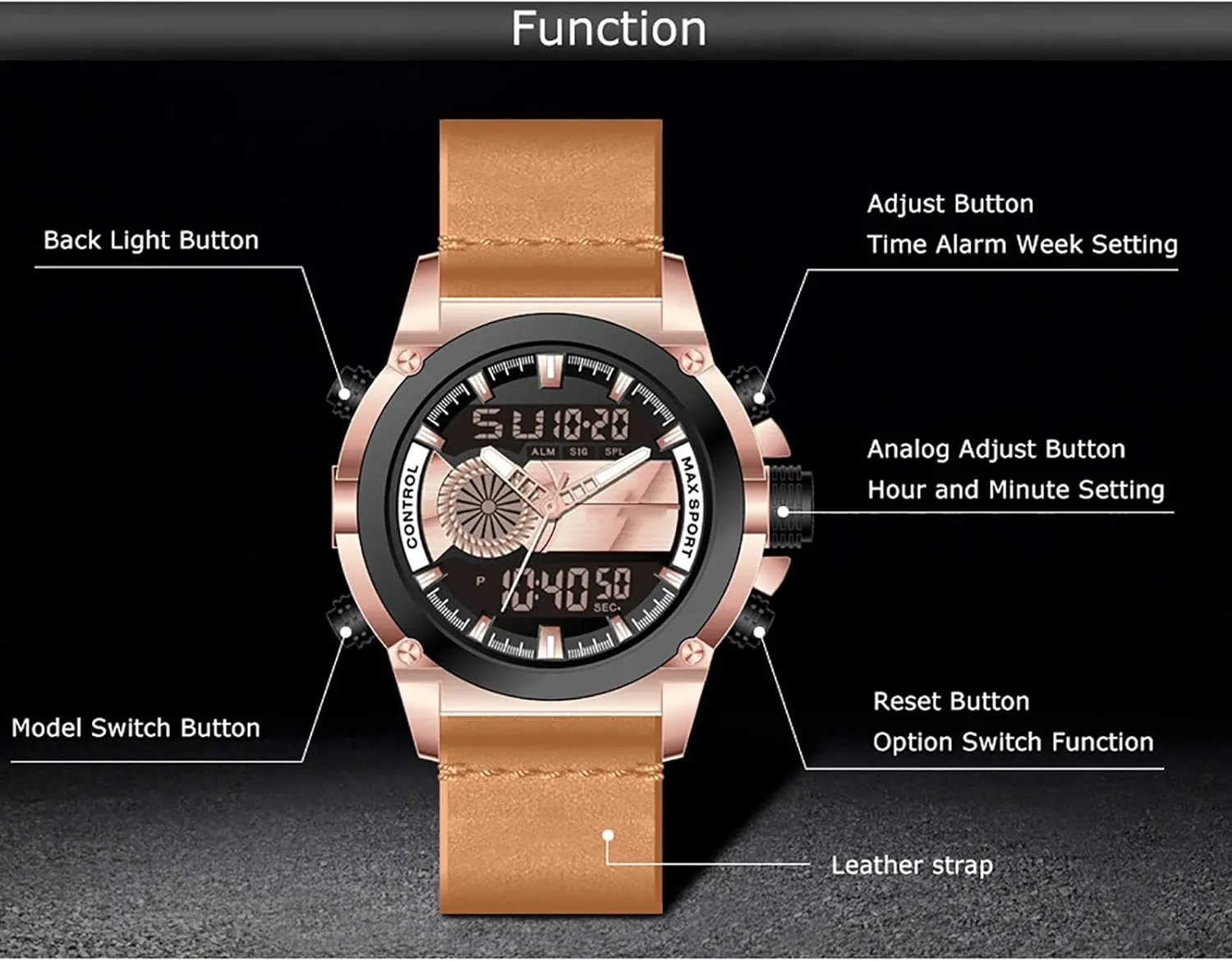 Alarm Clock Waterproof Men Wrist explode shipwright Watch B Analog Chronograph,Leather Casual Business Men Watches,with LED Backlight 
