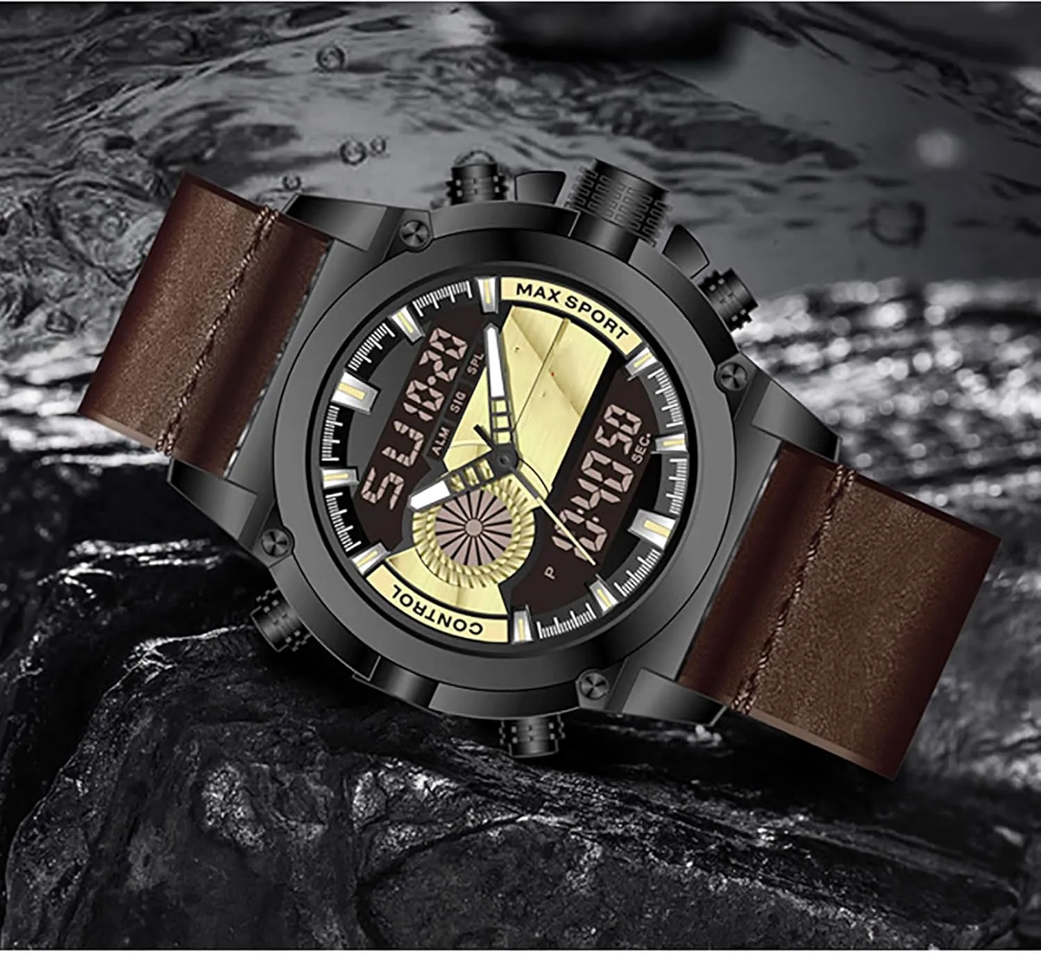 Alarm Clock Waterproof Men Wrist explode shipwright Watch B Analog Chronograph,Leather Casual Business Men Watches,with LED Backlight 