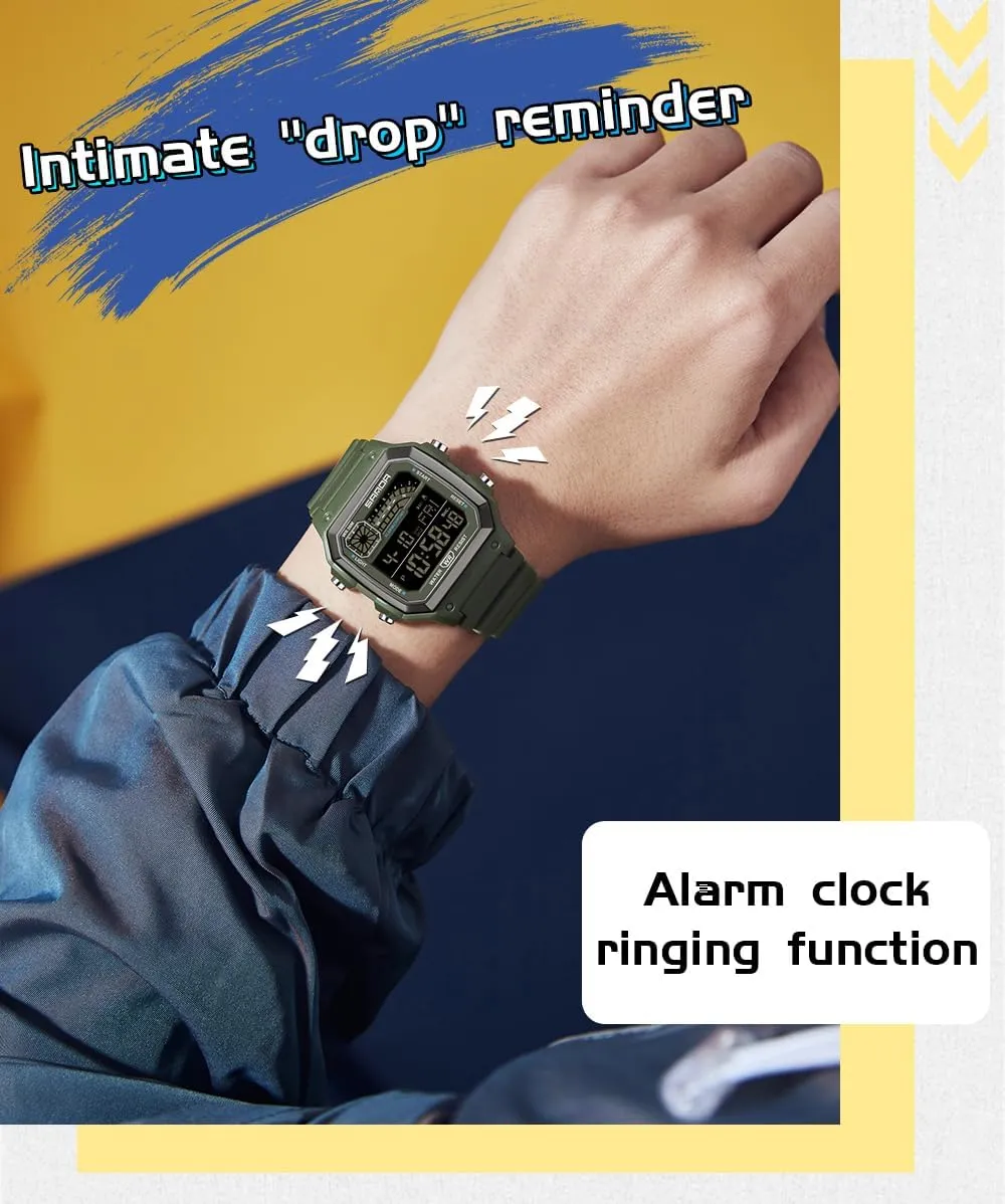 Alarm, Stopwatch Features FANMIS Unisex Square Outdoor Sports Digital Watch Military Waterproof Stopwatch Multi Function Tactics Army sty ageism instinct sparse Wrist Watches Backlight, 