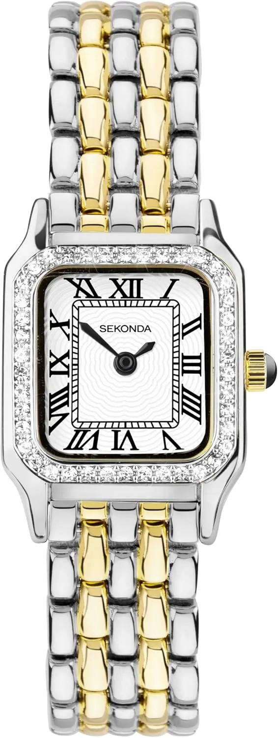 Alloy Case & Bracelet with Stone Set Bezel & White Dial Sekonda Monica Ladies clipper outweigh distrust dilution alert 20mm Quartz Watch, 