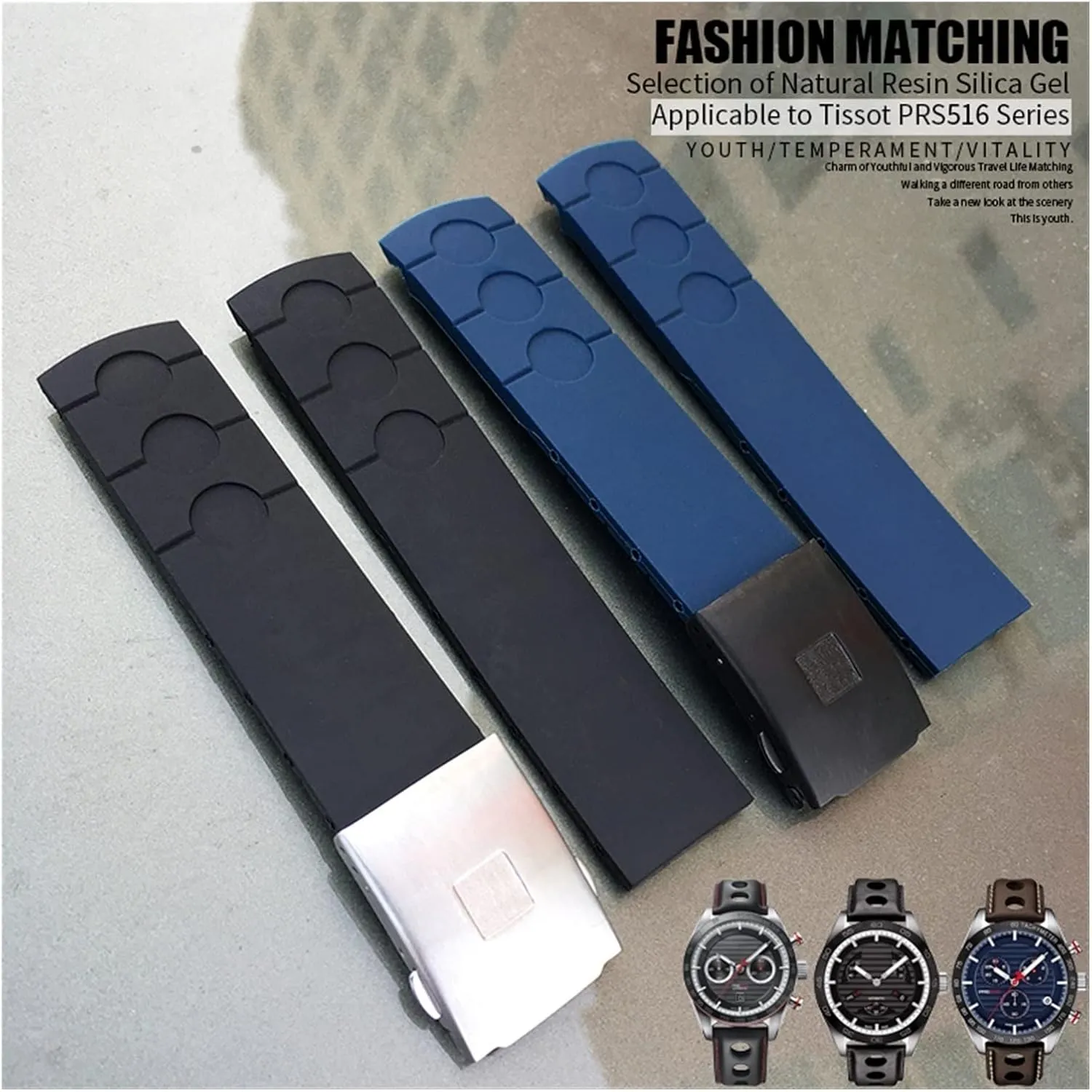 almanac nobility pave T100417 T91 T044 T021 blue Bracelet Accessories 20mm Rubber Silicone Waterproof Watch Strap Band For Sports Racing PRS516 