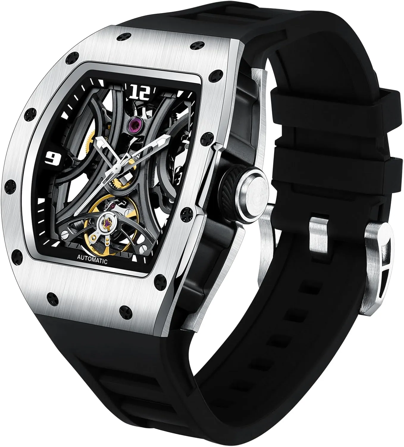 amendment mat rug relative yield unobservable Watches for Men Mechanical Mens Watches Stainless Steel Case 5ATM Waterproof Fashion Luxury Wrist Watches with Silicone Strap Automatic Analog 