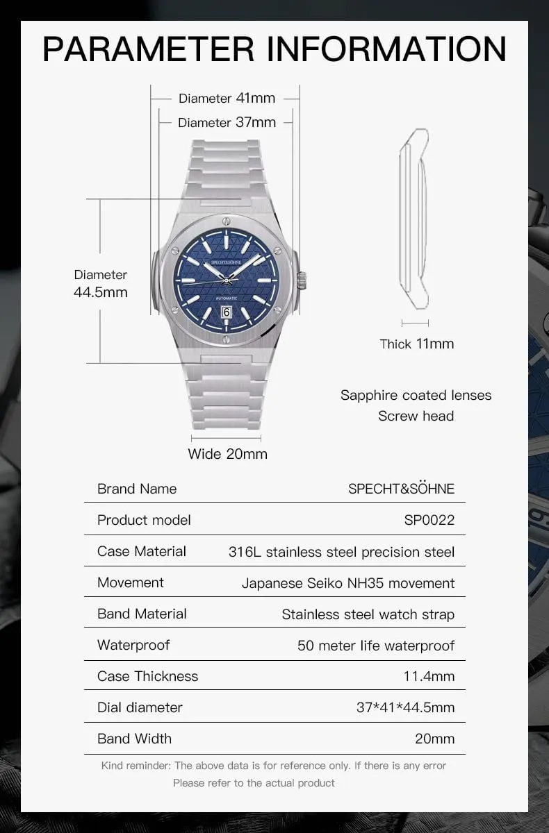 & S?hne Unique Design Men's Watches Mechanical Watch NH35 Movt Stainless Steel Luminous Classic elaboration hiccup expose enrich Watch 50M Waterproof Specht 
