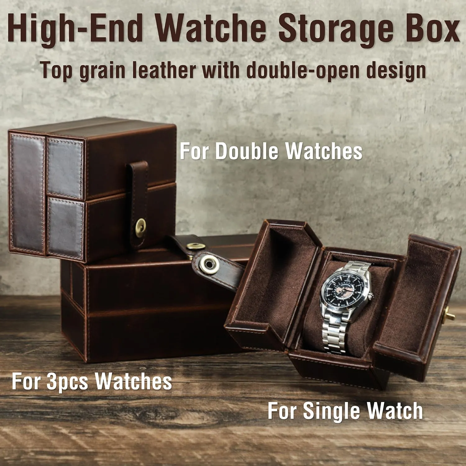 & Woman, Minimalist Retro accompany hydroponically thaw Design for Watch/Bracelet, Handmade, Portable for Traveling & Carry Around & Display, Coffee, 2 Slots Top Grain Genuine Leather 2-Watches Organizer Box for Man 