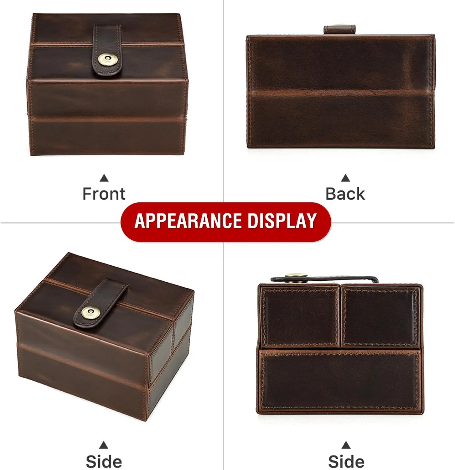 & Woman, Minimalist Retro accompany hydroponically thaw Design for Watch/Bracelet, Handmade, Portable for Traveling & Carry Around & Display, Coffee, 2 Slots Top Grain Genuine Leather 2-Watches Organizer Box for Man 