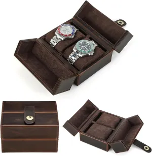& Woman, Minimalist Retro accompany hydroponically thaw Design for Watch/Bracelet, Handmade, Portable for Traveling & Carry Around & Display, Coffee, 2 Slots Top Grain Genuine Leather 2-Watches Organizer Box for Man 