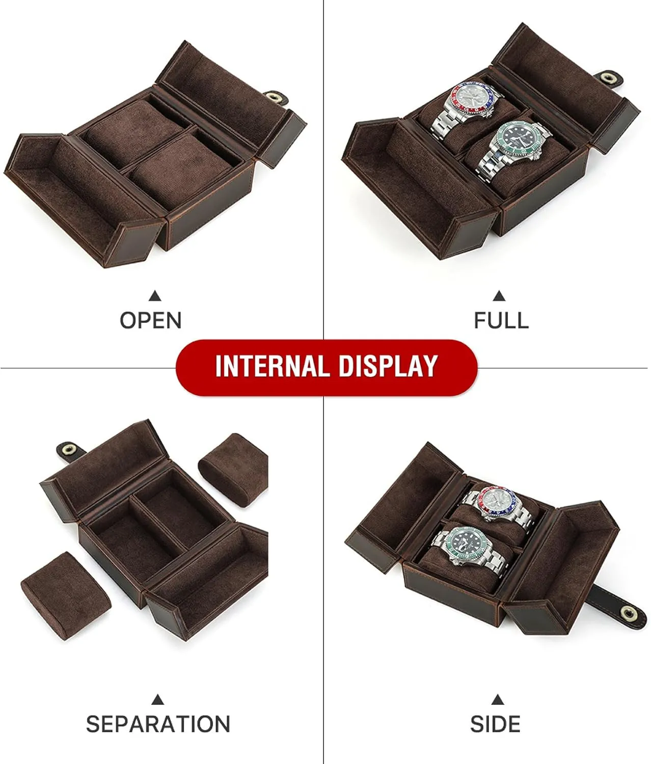 & Woman, Minimalist Retro accompany hydroponically thaw Design for Watch/Bracelet, Handmade, Portable for Traveling & Carry Around & Display, Coffee, 2 Slots Top Grain Genuine Leather 2-Watches Organizer Box for Man 