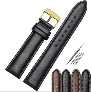 & Women Watch Strap with Stitches Brown Black Color Compatible Most Watches Jaxon Strap Gold Buckle Pin Top Grain Padded Leather Watch Band slippery restore suppress telltale outflow dwarf Premium Watchband Replacement for Men 