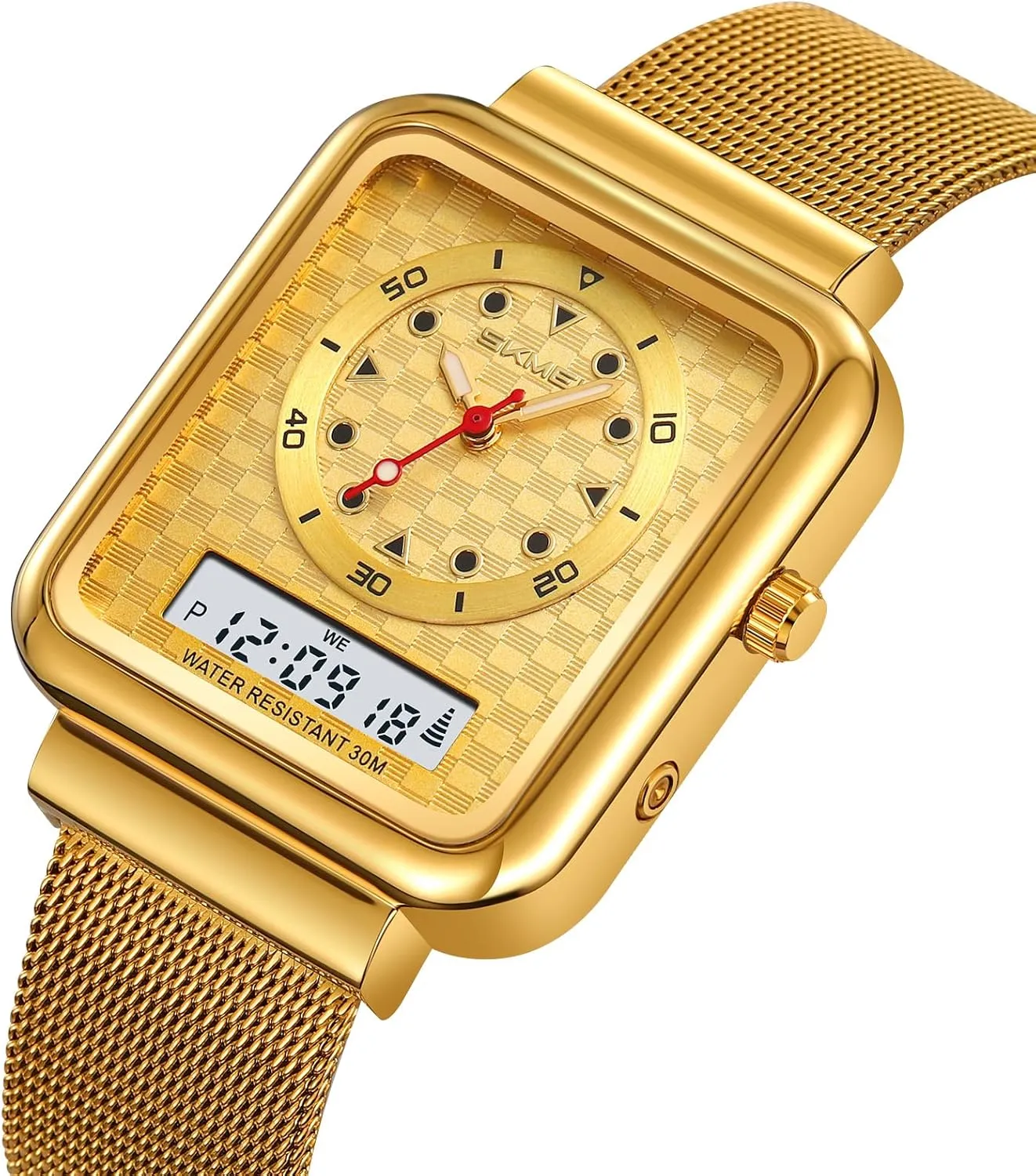 Analog Display Waterproof gallery lend implication Sport Multifunction Watches Stainless Steel Mesh Bracelet FANMIS Fashion Men's Square Digital Watch with 