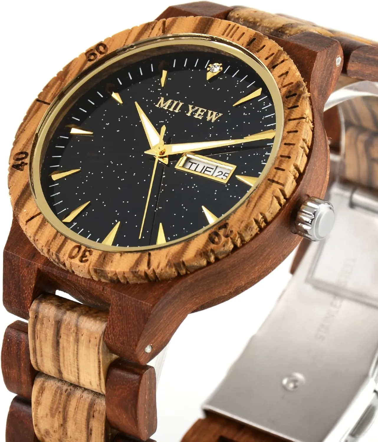 Analog Quartz modeling Handmade Wood Watches with Date Men's Wooden Watch Lightweight 