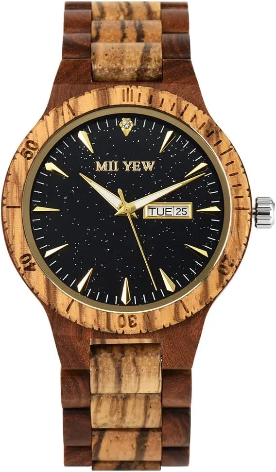 Analog Quartz modeling Handmade Wood Watches with Date Men's Wooden Watch Lightweight 