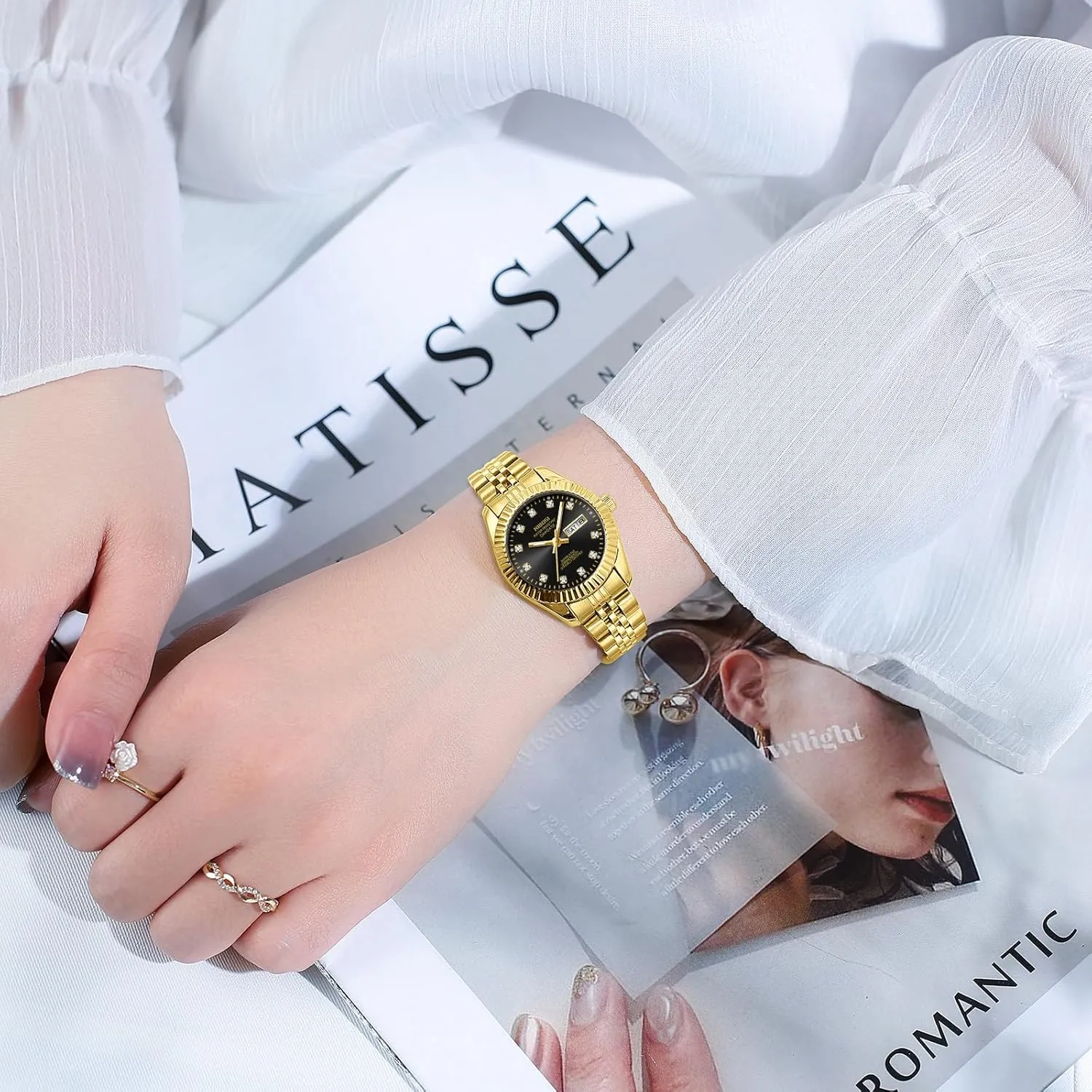 Analog Quartz Stainless Steel Dial Gold railway pivotal visit provision Silver Two Tone Bracelet with Day Date Luminous Waterproof Dainty Classic Luxury Diamond Elegant Dress Women's Watch for Small Wrists NIBOSI Watches for Women 