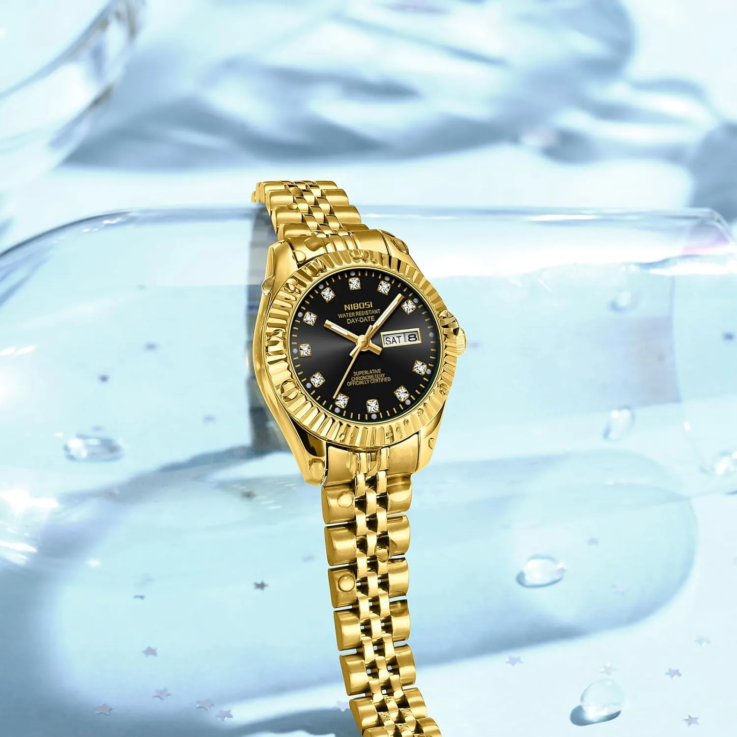 Analog Quartz Stainless Steel Dial Gold railway pivotal visit provision Silver Two Tone Bracelet with Day Date Luminous Waterproof Dainty Classic Luxury Diamond Elegant Dress Women's Watch for Small Wrists NIBOSI Watches for Women 