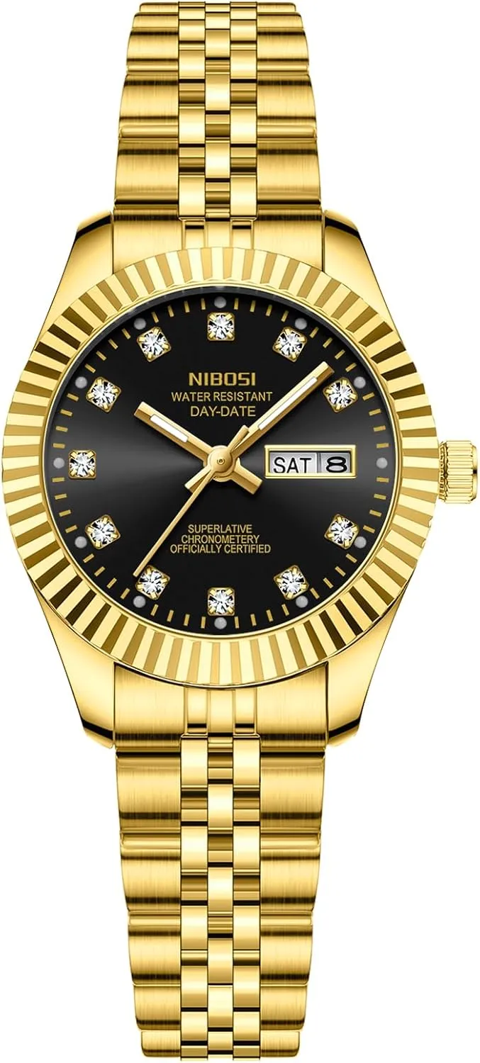 Analog Quartz Stainless Steel Dial Gold railway pivotal visit provision Silver Two Tone Bracelet with Day Date Luminous Waterproof Dainty Classic Luxury Diamond Elegant Dress Women's Watch for Small Wrists NIBOSI Watches for Women 