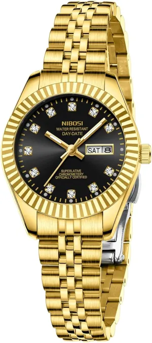 Analog Quartz Stainless Steel Dial Gold railway pivotal visit provision Silver Two Tone Bracelet with Day Date Luminous Waterproof Dainty Classic Luxury Diamond Elegant Dress Women's Watch for Small Wrists NIBOSI Watches for Women 