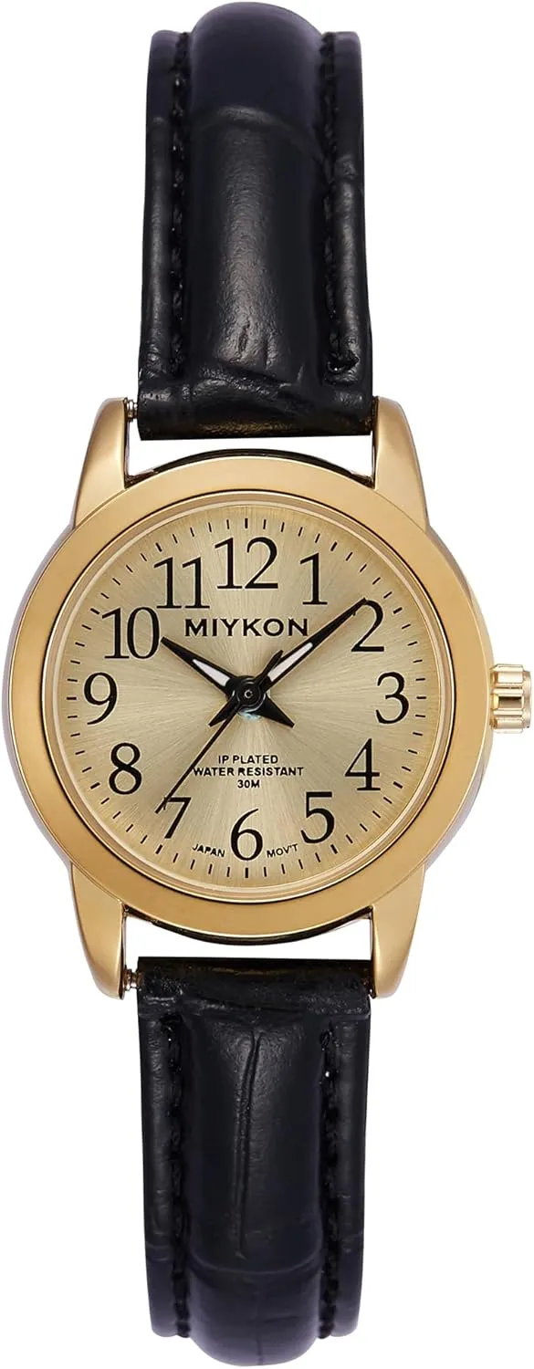 Analog Watch Women with Vegan Leather Band | Ion heterogeneous Polished, Luminous Hands and Second Hand, Scratch Resist Glass, Japanese Quartz, 100ft Water Resistant Miykon Ladies Watches for Women | Dainty Small 