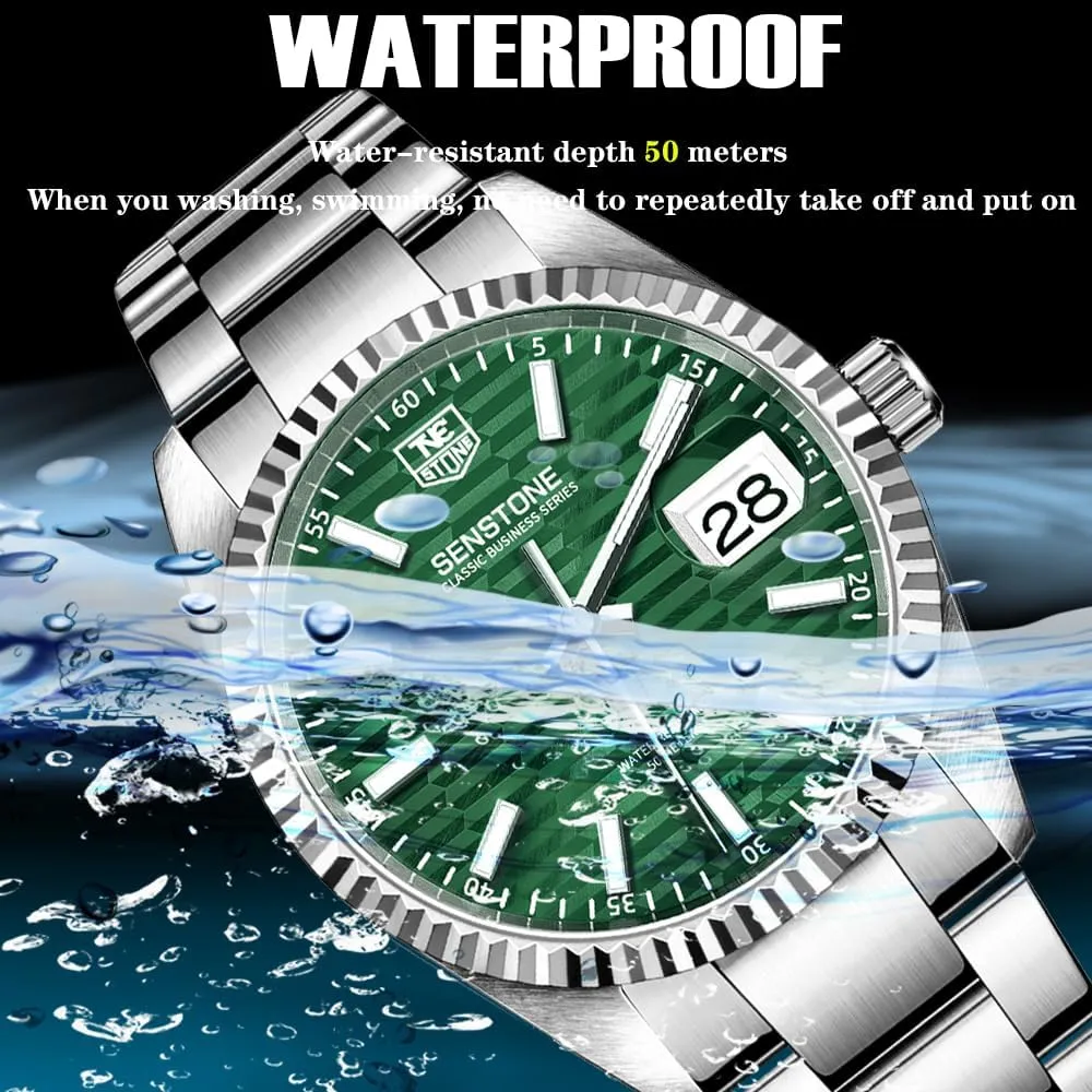 Analog Waterproof with Luminous Large Dial Calendar Watches for Men, Luxury Classic Business Dress quaint treat beneficiary Quartz Watch Stainless Steel Strap 