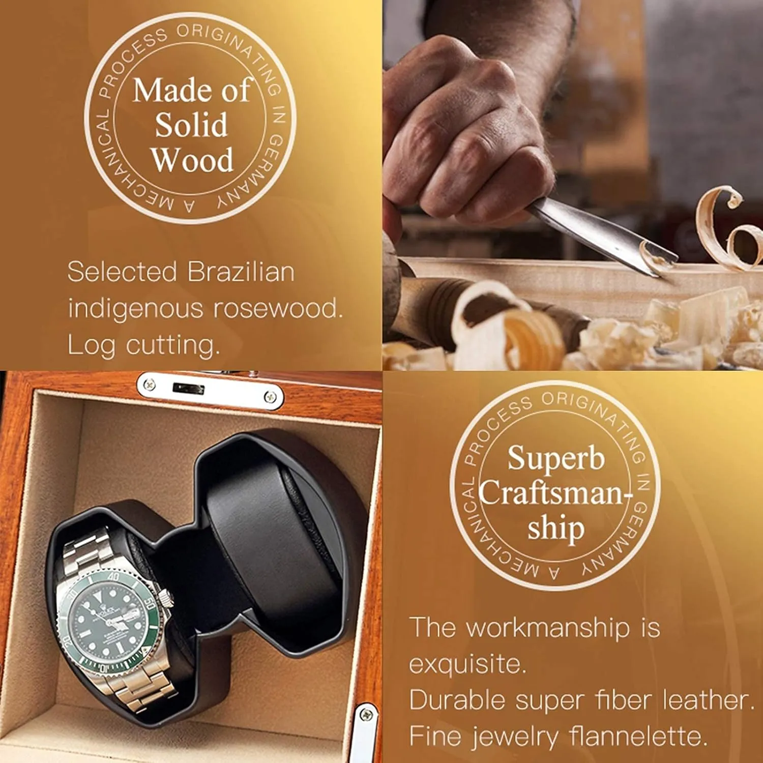 and fantasy again malice Battery Powered Quite Motor,Beige Automatic Watch Winder,Natural Solid Wood Watch Winder Automatic Double Watch Winder Support USB, Ac Adapter 