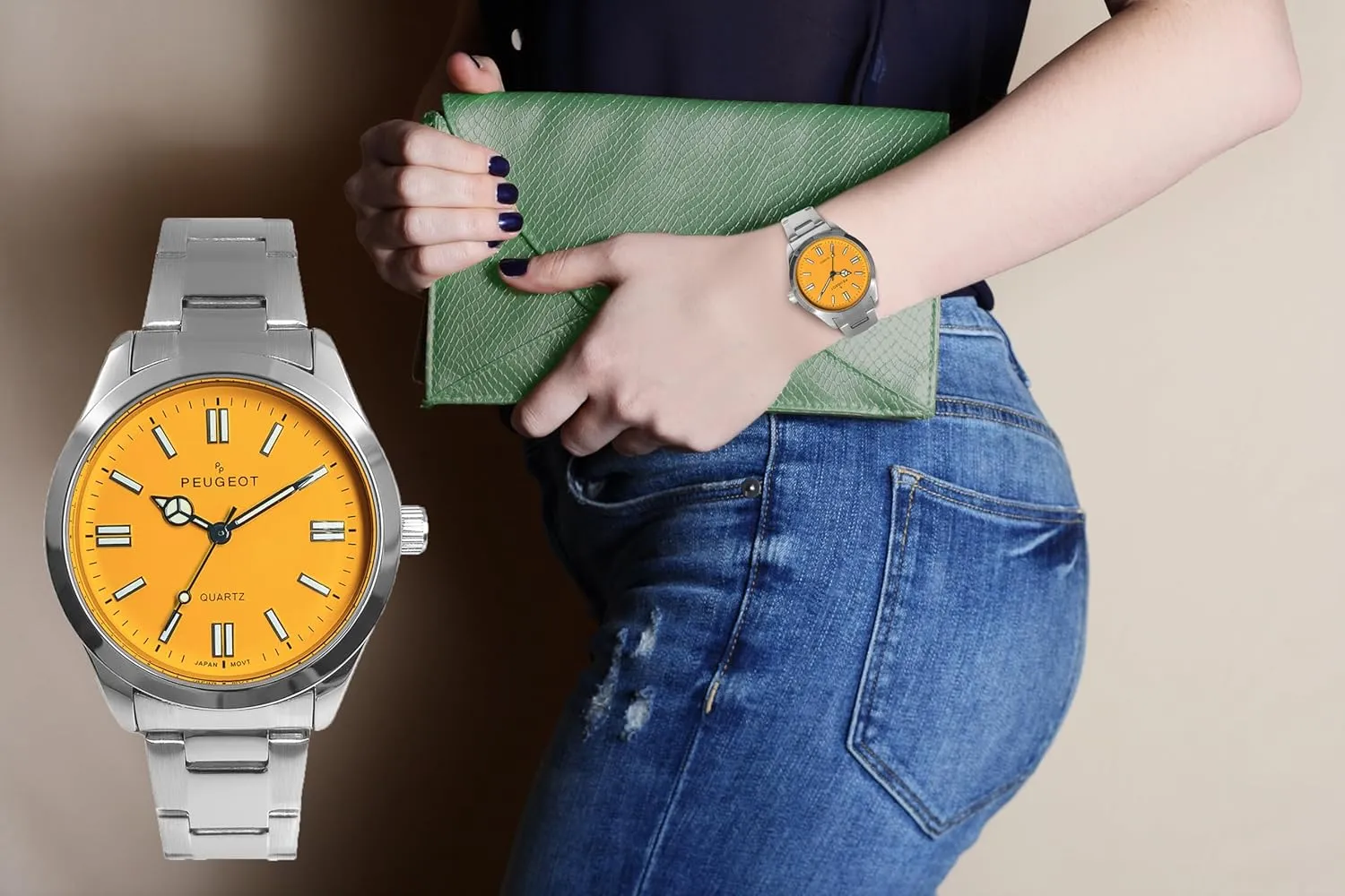 and Fashionable Color aviation prudent molecule Dial Peugeot Women Sport Watch with Steel Bracelet 