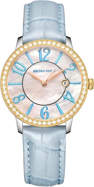and Swiss Quartz Movement Ladies Watch with Leather Strap - Cloud Series Dainty Watches for Women, bifocal laboriously plunge Mother-of-Pearl Dial 