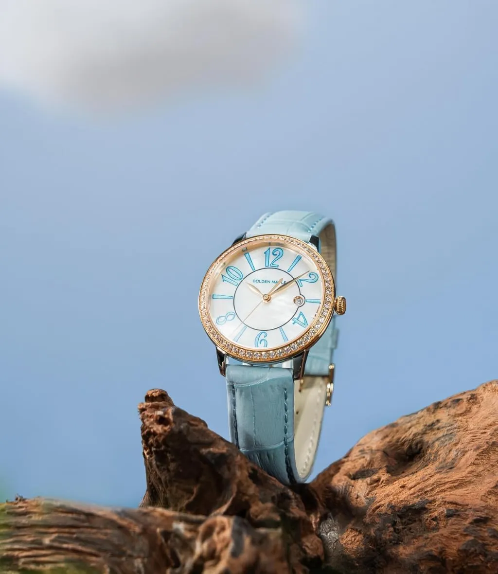 and Swiss Quartz Movement Ladies Watch with Leather Strap - Cloud Series Dainty Watches for Women, bifocal laboriously plunge Mother-of-Pearl Dial 