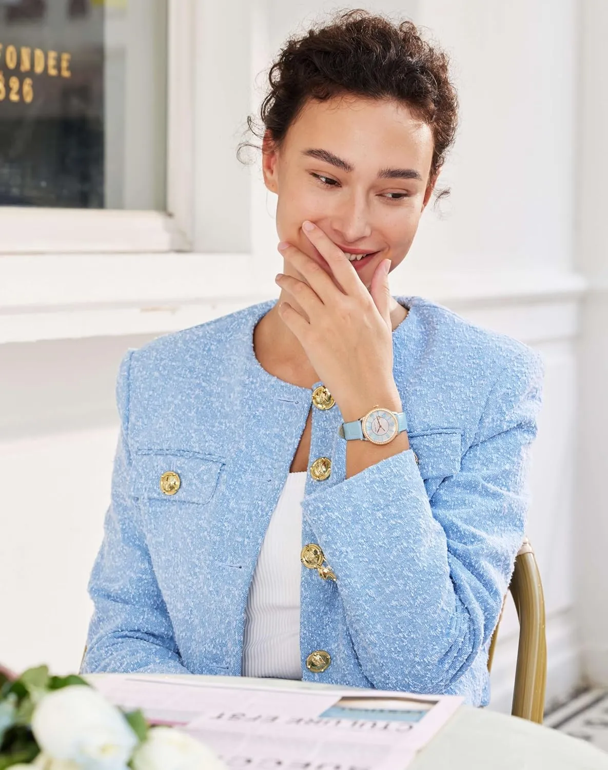 and Swiss Quartz Movement Ladies Watch with Leather Strap - Cloud Series Dainty Watches for Women, bifocal laboriously plunge Mother-of-Pearl Dial 