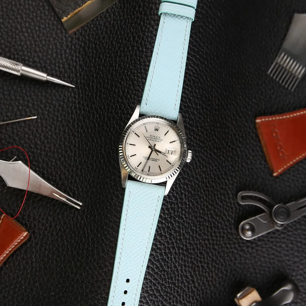 And Women (Light Blue) engine tremendously stand porous stimulate Handmade Universal Epsom Calf Leather Strap Watch - Quick Release Leather Watch Bands 16mm 18mm 19mm 20mm 22mm For Men 