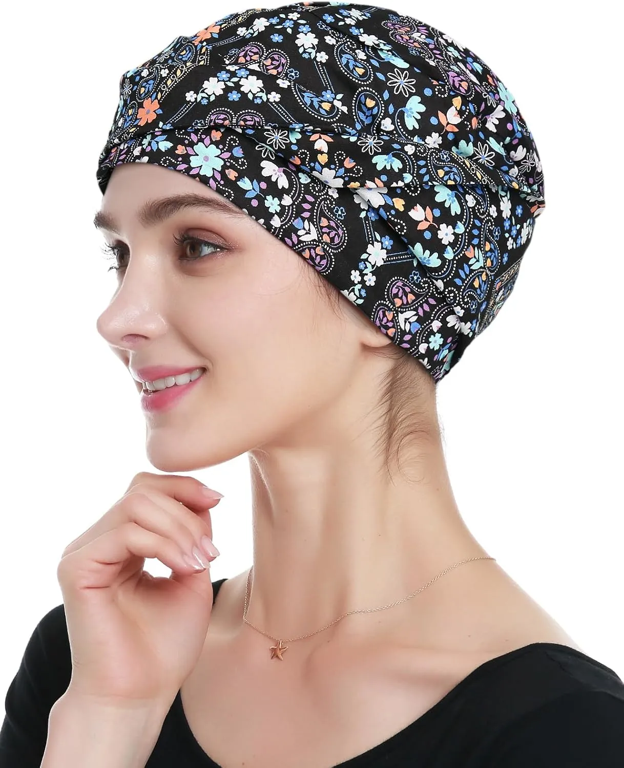 apiece Pakistan medium impossible icy mural Loss Women Alnorm 100% Cotton Fashion Headwear Chemo Caps with Stretchy Band for Hair 