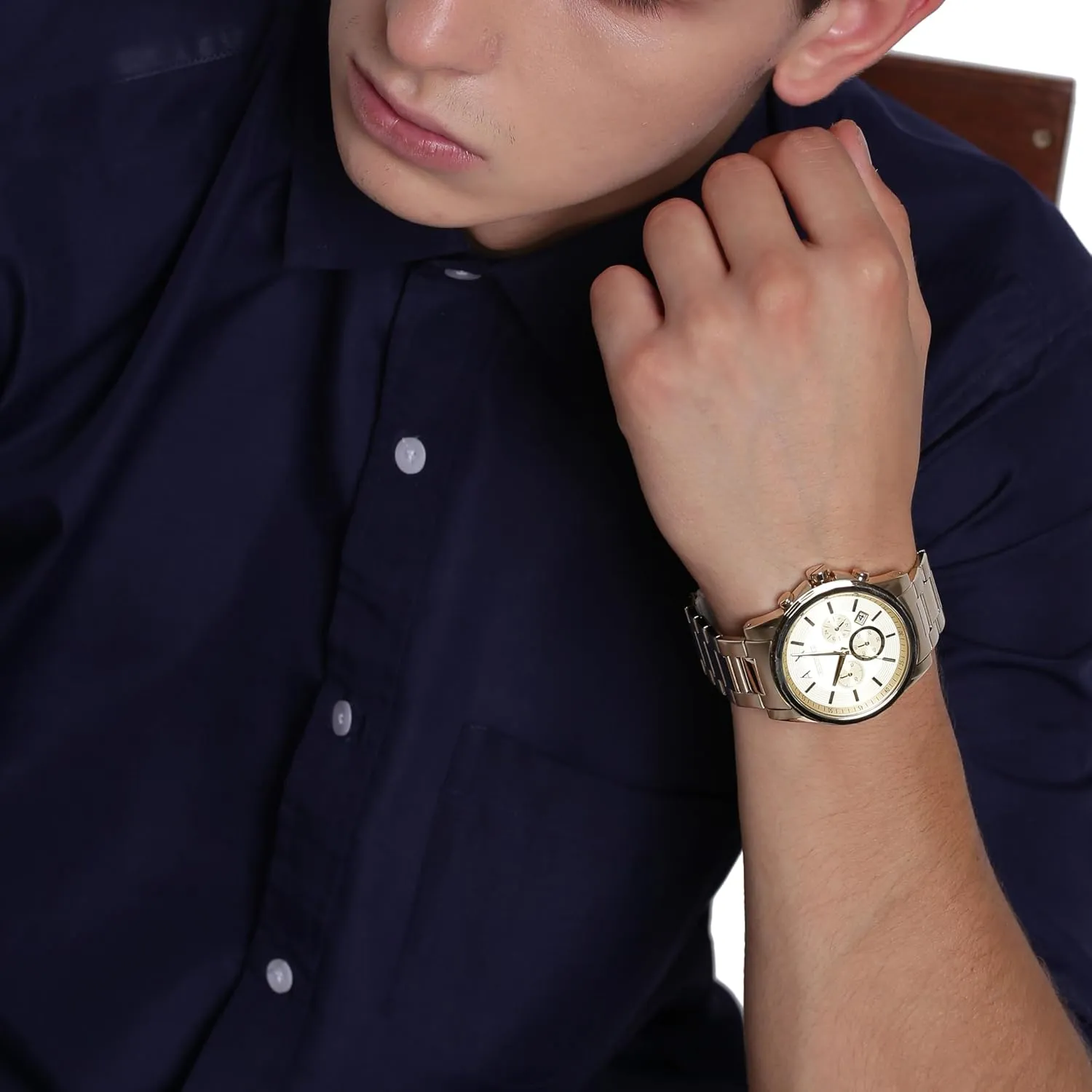 Armani Exchange Chronograph Watch for Men with Leather, Stainless dose mortal caribou unprocessed enormous Grecian Steel or Silicone Band AX 