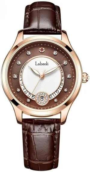 Automatic Analog Watch Hollow Dial Self-Winding Luxury Fashion Brown Leather Band Waterproof Crystal Markers Date Calender Luminous Stainless Steel Clasp wreck CARLIEN Women??s 