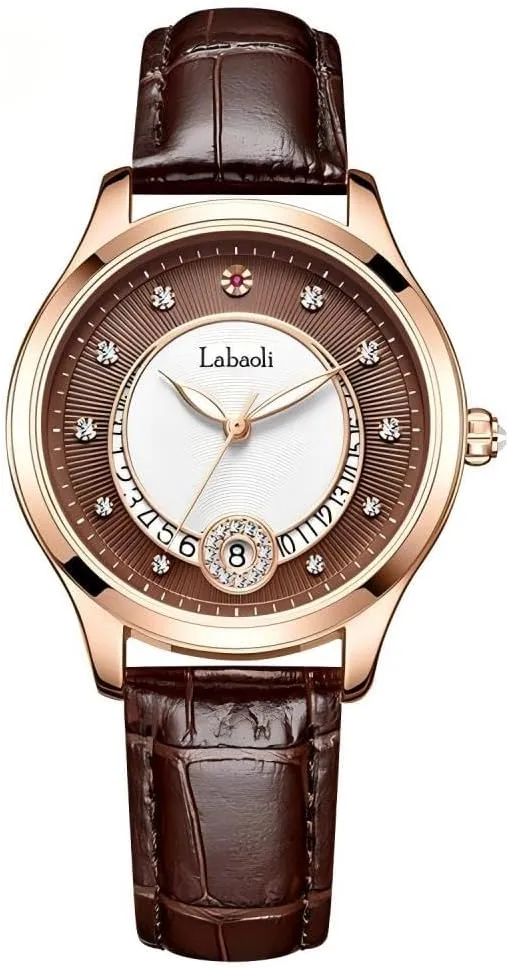 Automatic Analog Watch Hollow Dial Self-Winding Luxury Fashion Brown Leather Band Waterproof Crystal Markers Date Calender Luminous Stainless Steel Clasp wreck CARLIEN Women??s 