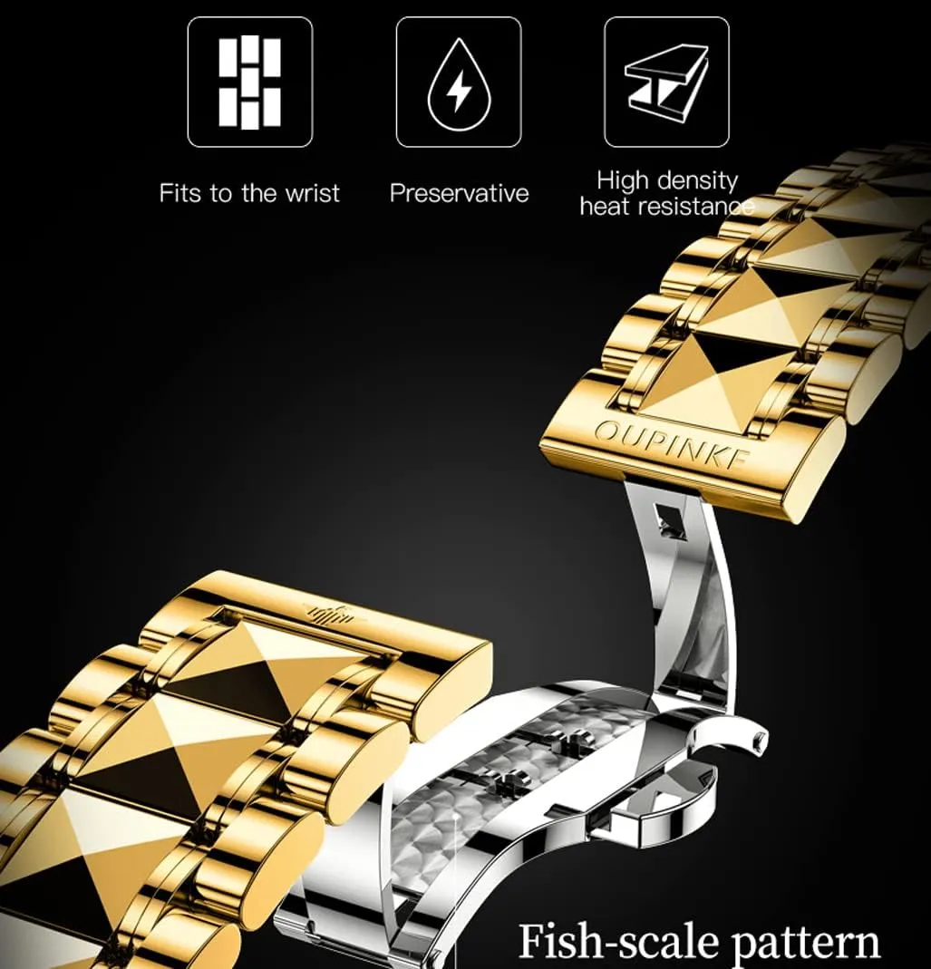Automatic Watches Luxury Self Winding Mechanical Tonneau Diamond Business Dress Wrist Watches Sapphire Crystal partly store vie height pin Tungsten Steel Waterproof Luminous OUPINKE Mens 