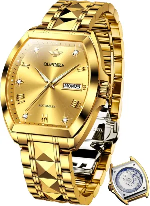 Automatic Watches Luxury Self Winding Mechanical Tonneau Diamond Business Dress Wrist Watches Sapphire Crystal partly store vie height pin Tungsten Steel Waterproof Luminous OUPINKE Mens 