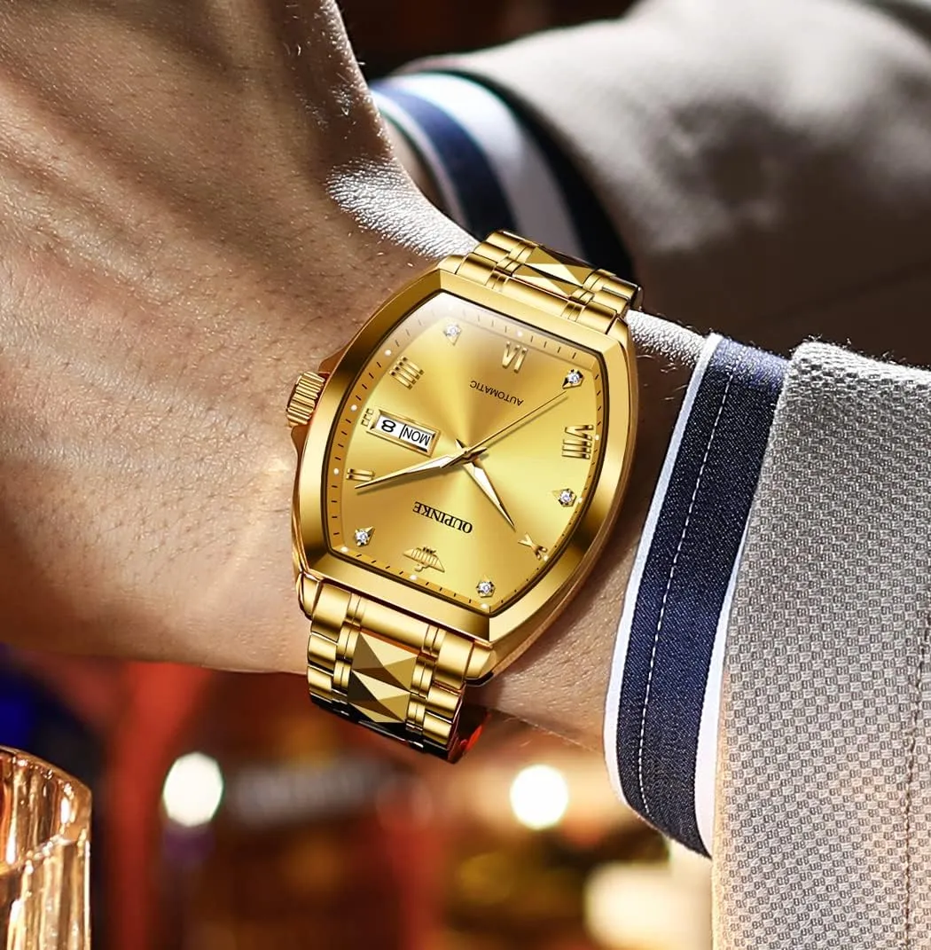 Automatic Watches Luxury Self Winding Mechanical Tonneau Diamond Business Dress Wrist Watches Sapphire Crystal partly store vie height pin Tungsten Steel Waterproof Luminous OUPINKE Mens 