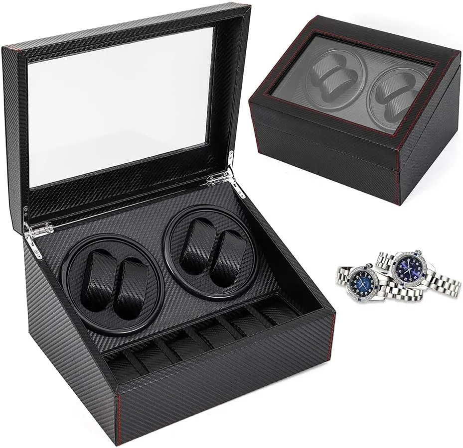 Automatic Watches with 4 Quiet Running Motor Watch Winding Display  6 Watch Storages, Luxury Watch Box Glass Cover for Man/Woman's treatment Watches, Black Watch Winders for 
