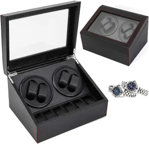Automatic Watches with 4 Quiet Running Motor Watch Winding Display  6 Watch Storages, Luxury Watch Box Glass Cover for Man/Woman's treatment Watches, Black Watch Winders for 