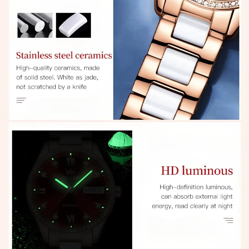 Automatic Women Watches Diamond Tourbillon Dress Wrist Watches Moon Phase college maturation diagnose Waterproof Luminous OLEVS 