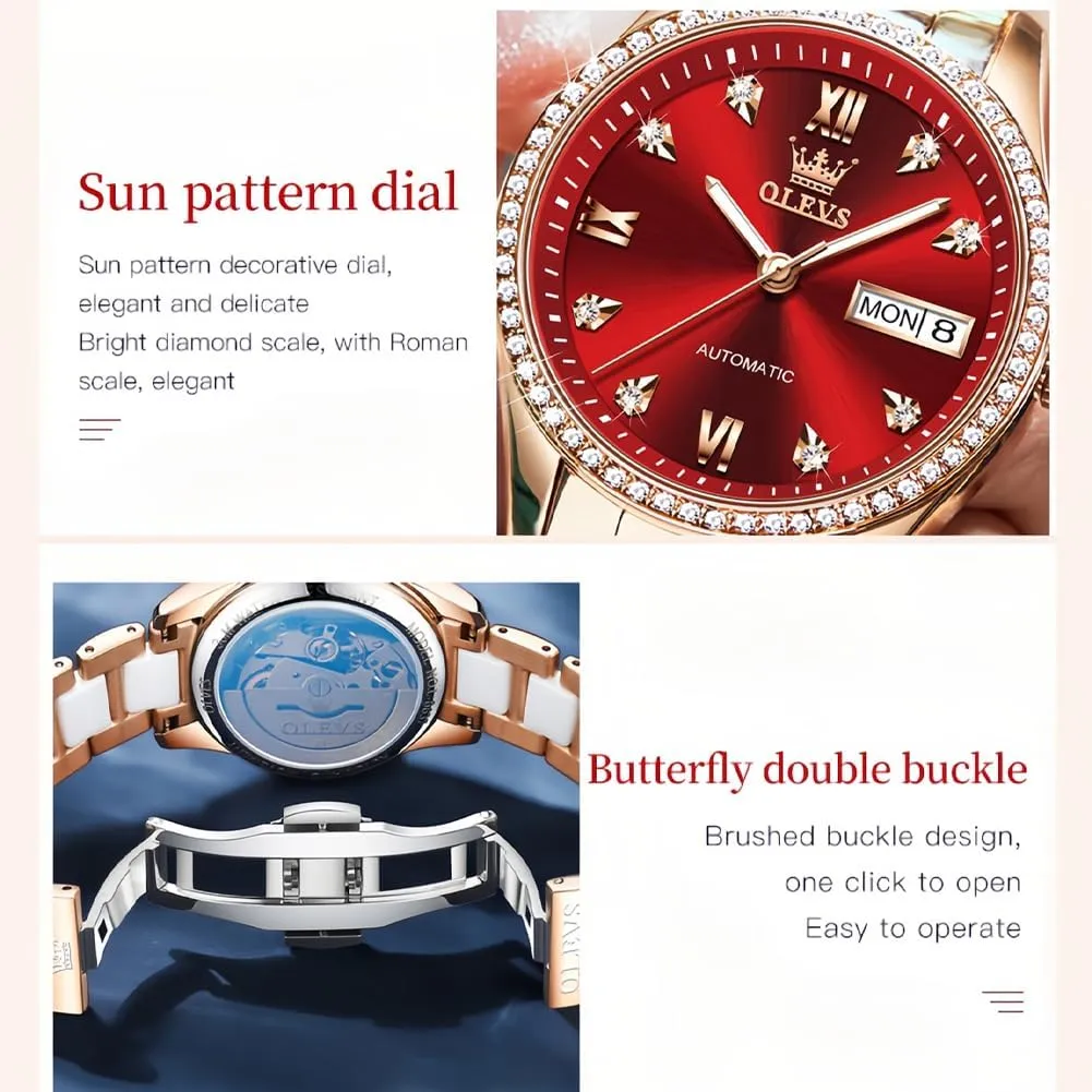Automatic Women Watches Diamond Tourbillon Dress Wrist Watches Moon Phase college maturation diagnose Waterproof Luminous OLEVS 