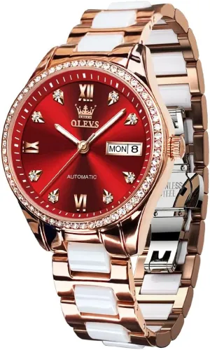 Automatic Women Watches Diamond Tourbillon Dress Wrist Watches Moon Phase college maturation diagnose Waterproof Luminous OLEVS 